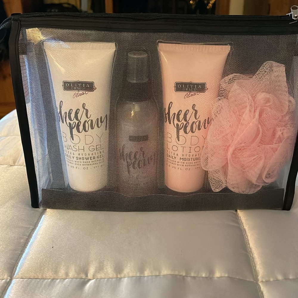Brand New 4 piece, sheer peony, set by Olivia Grace